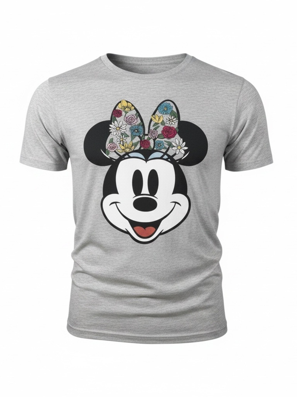 Disney Minnie Mouse Floral Bow Graphic Tee Women’s Small Grey Cute Casual Shirt